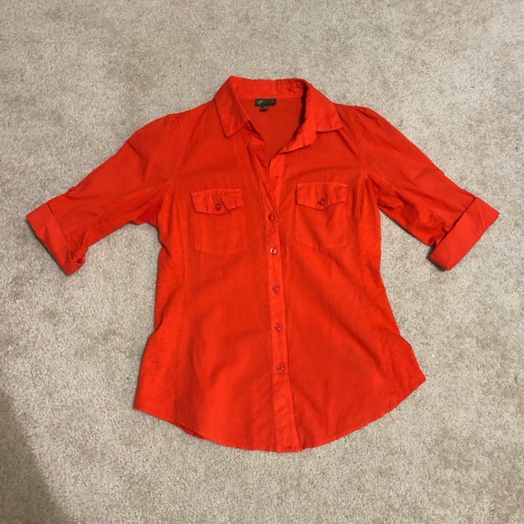 Anthropologie red orange button down shirt - Picture 1 of 5